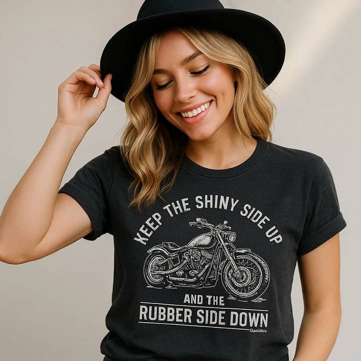 Keep the Shiny Side Up Motorcycle Tee, biker, graphic for wholesale by Soleinspire