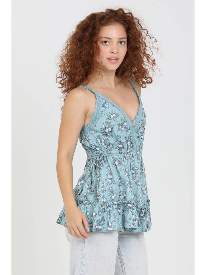 ANGIE - Wholesale Tank Top - Women's - B2BB1-WA40 V NECK LACE TRIM SIDE TIES TANK TOP
