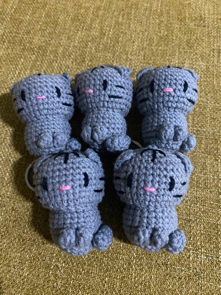 Crochet Handmade Grey Kitten Keychain for wholesale by Marie and Rose Crochet Toys
