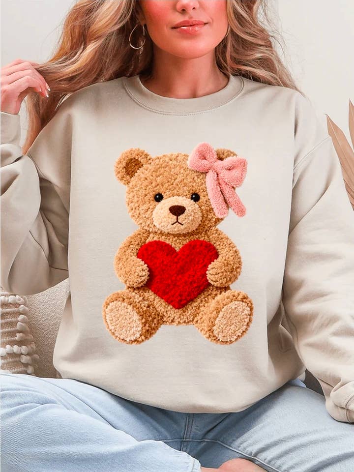 Sweatshirt de gola redonda com urso de peluche do Dia dos Namorados por atacado de 4 little hearts