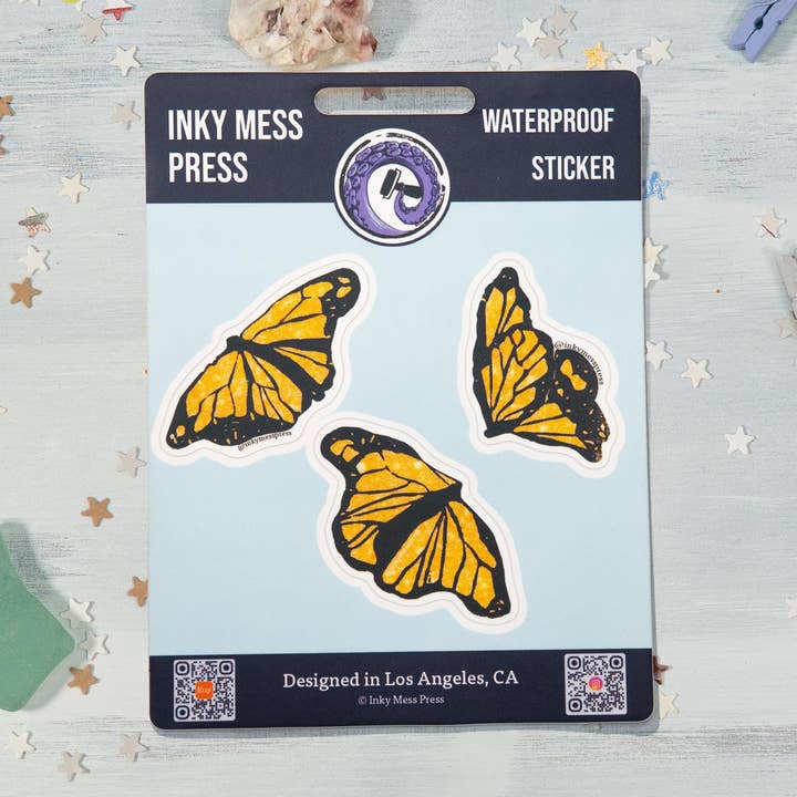 Monarch Butterflies Waterproof 3 Sticker Sheet for wholesale by Inky Mess Press