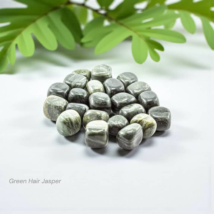 Quasar Gems USA - Venta al por mayor Piedras/cristales espirituales - Jaspe Verde Cabello Rodado 20-30mm 1KG/2lbs