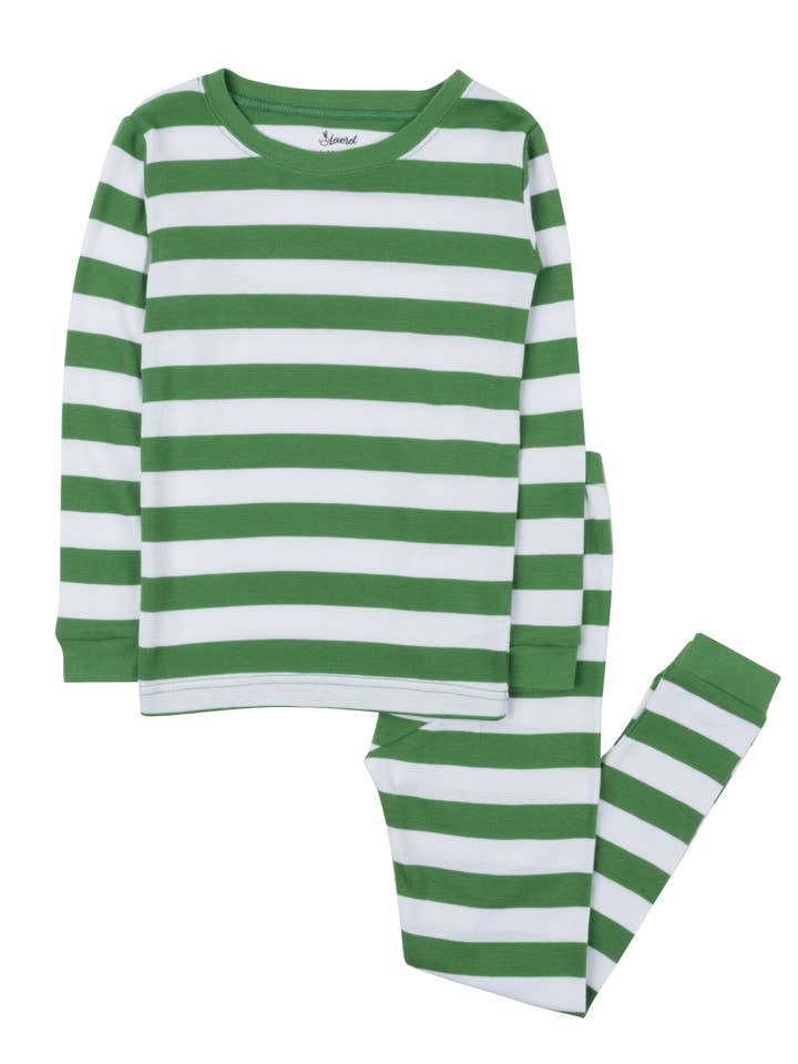 Pigiama natalizio a righe in cotone a due pezzi per bambini per la vendita all'ingrosso da parte di Leveret Pajamas