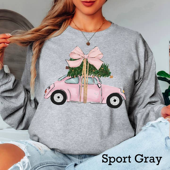 Shoppe SHC - Wholesale Graphic sweatshirt – Women’s - Pink Christmas Car Christmas 2025 Long Sleeve Shirt | Gildan4
