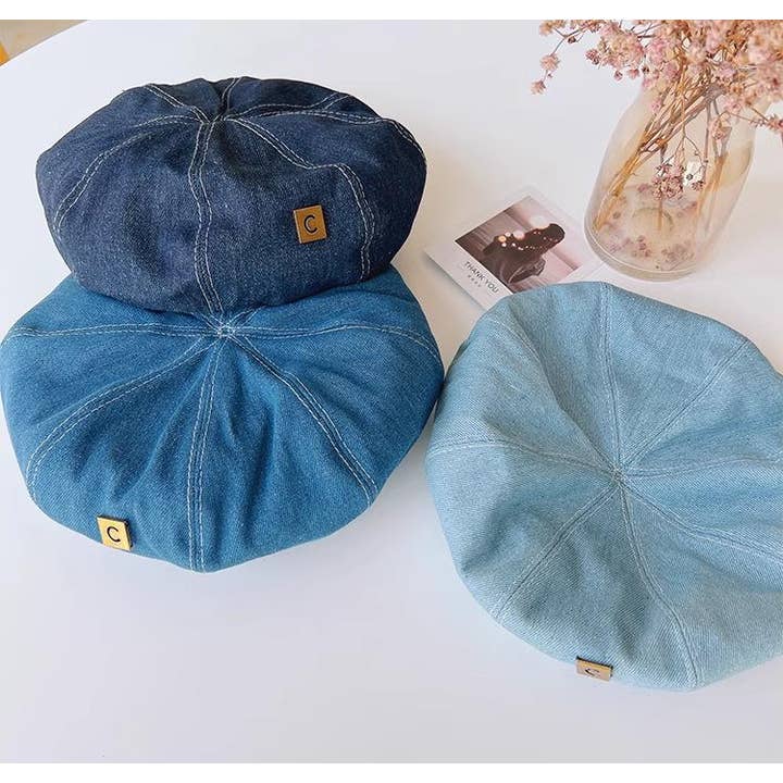 Denim beret vintage octagonal painter's hat for wholesale by MKS America
