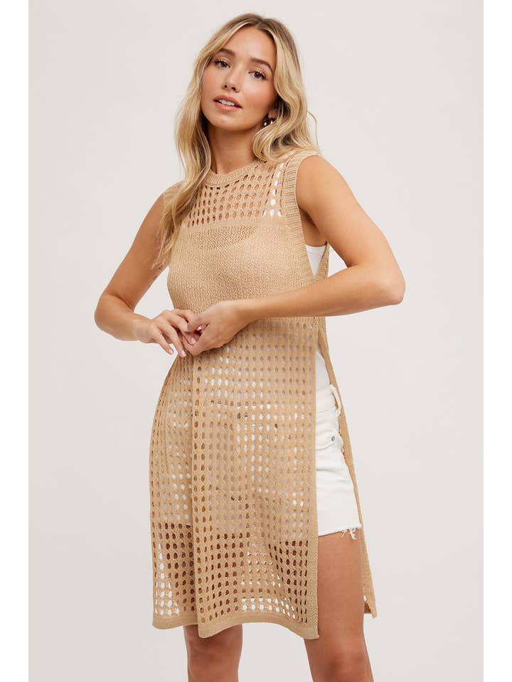 Bluivy - Wholesale Knit Top - Women's - OPEN-KNIT SIDE SLIT SLEEVELESS TOP