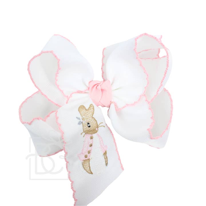Beyond Creations, LLC - Wholesale Hair Bow - Kids - EMBROIDERED PETUNIA RABBIT 5.5" HUGE CROCHET EDGE BOWS