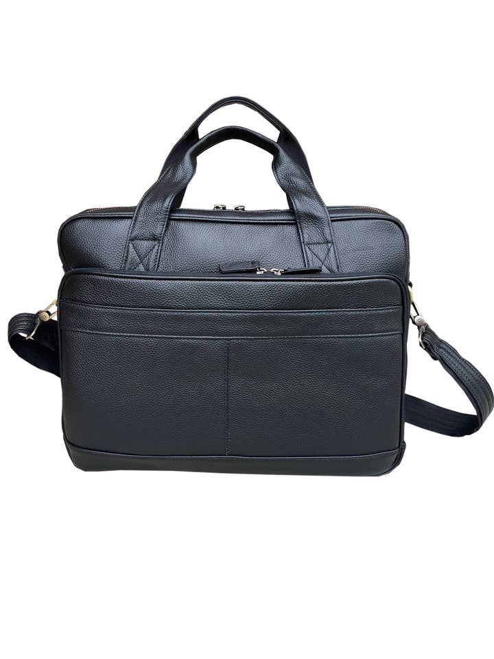 9012 cowhide leather briefcase with wire strap for wholesale by Roma Leathers, Inc.