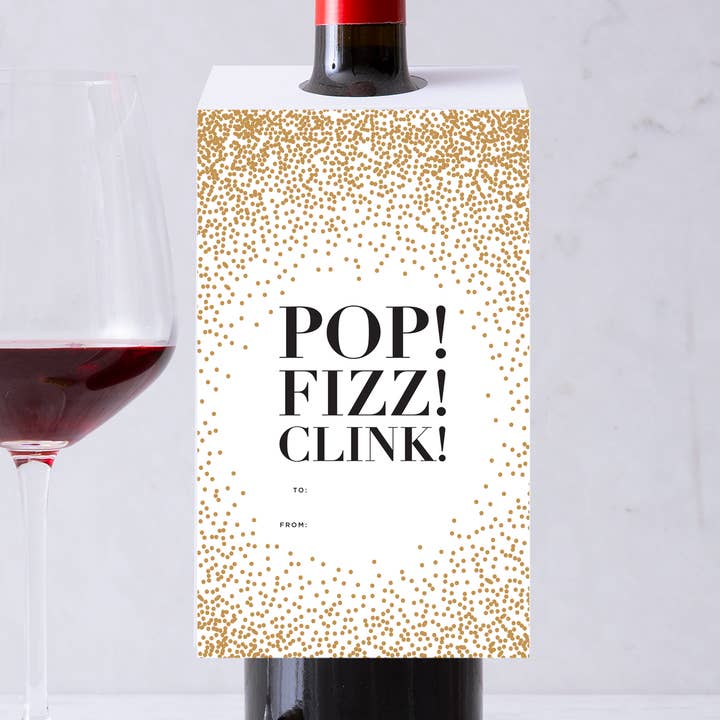 Wijnlabel „Pop, Fizz, Clink!” voor wholesale door Design With Heart