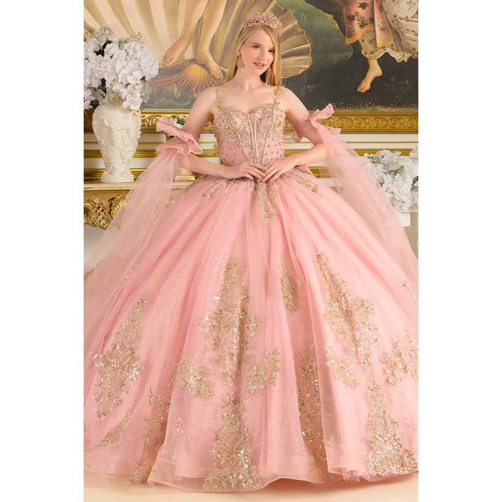 Klänning med manschettärmar, släp och utsmyckningar för quinceañera-bal för wholesale av Babyfox Apparel