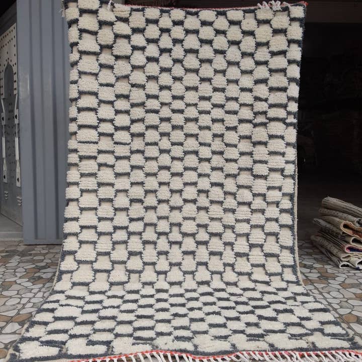 Berber Rug – Graphic Geometric Design – Cream & Black for wholesale by woolsouk ( We handle U.S. import procedures for you )