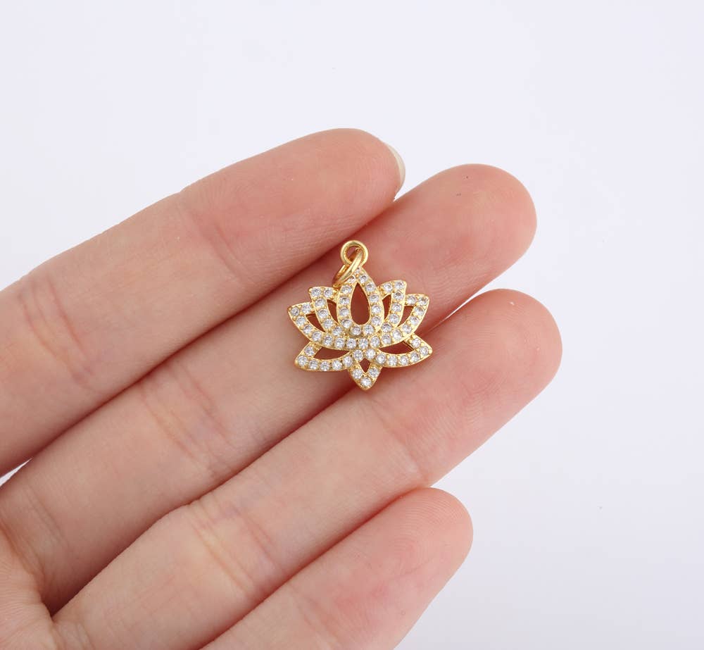 Beads Creation - Wholesale Individual Charm/Pendant - 18K Gold Filled Lotus Charm Pendant, CP0519