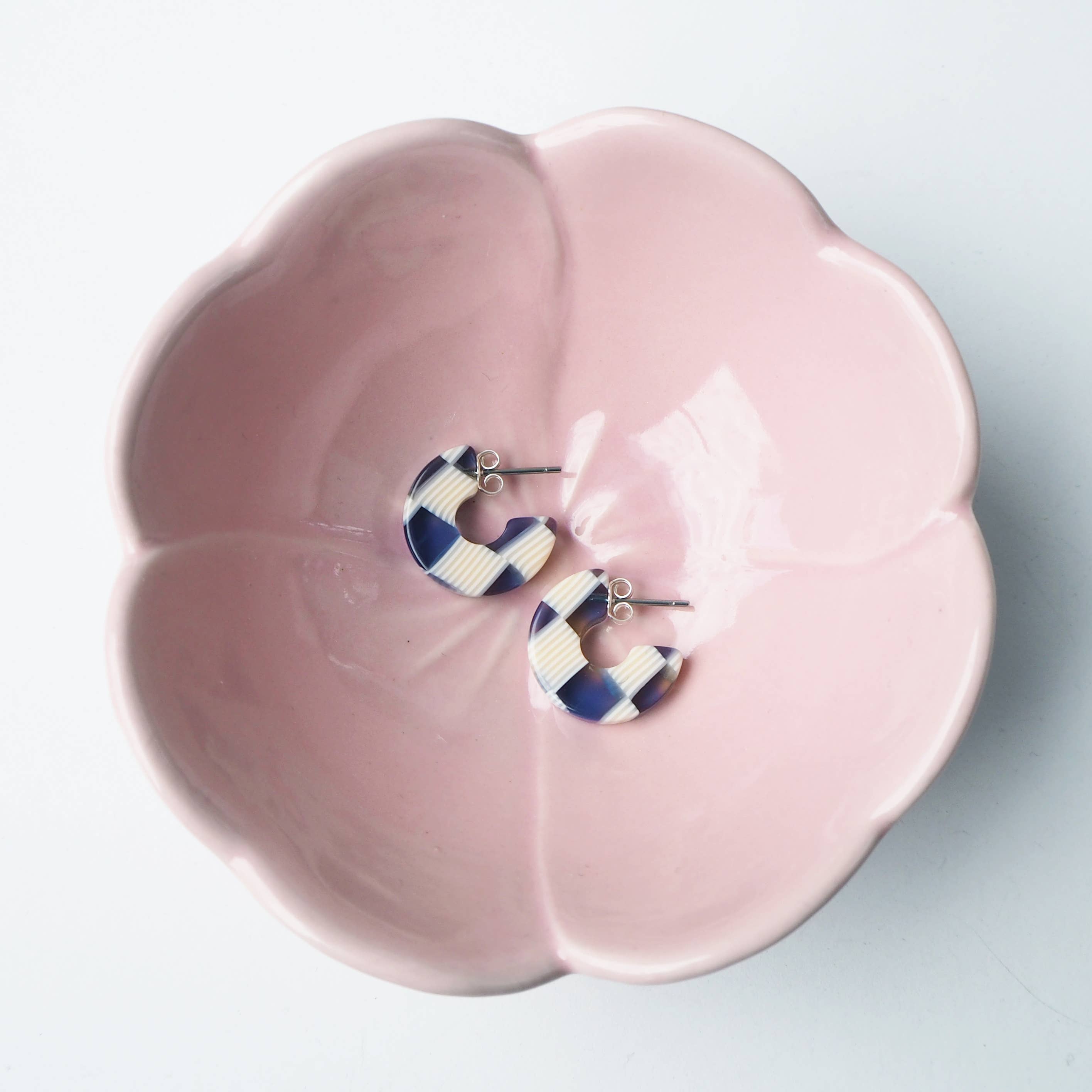 Custom Made - Wholesale Hoop Earrings - Ocean Checker Super Mini Acetate Resin Small Hoop Earrings5