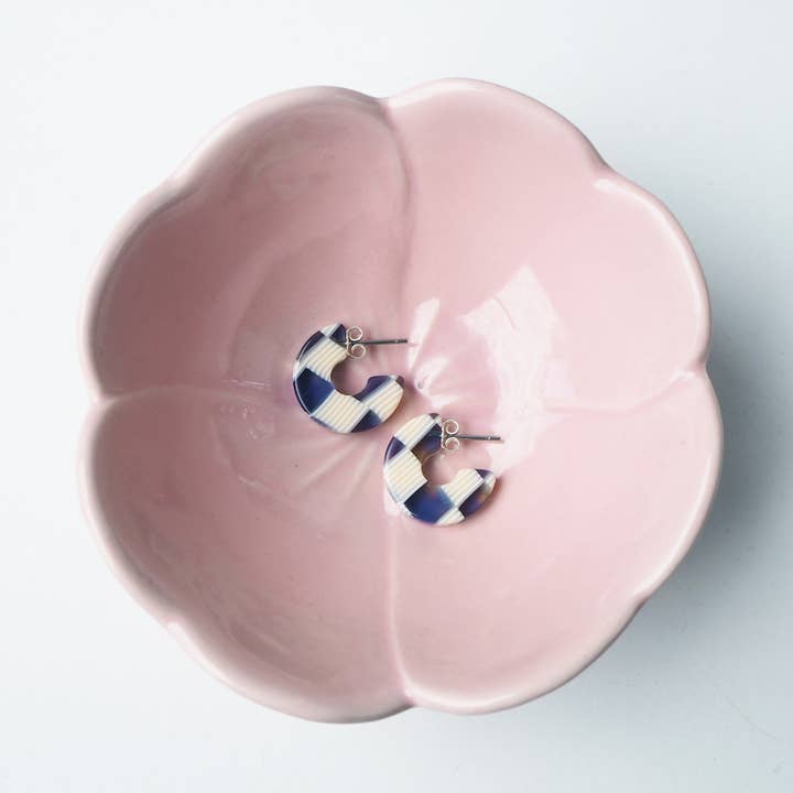 Custom Made - Wholesale Hoop Earrings - Ocean Checker Super Mini Acetate Resin Small Hoop Earrings5