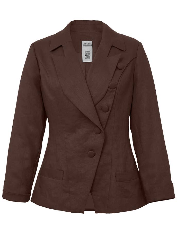 Giacca blazer in lino Chic Star marrone 062824 per la vendita all'ingrosso da parte di CHIC STAR