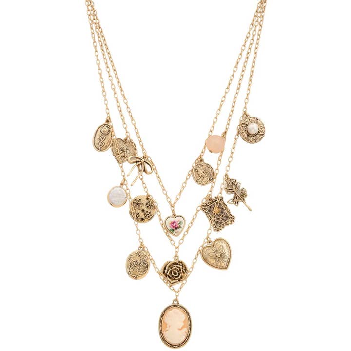 HERZ SORTIERTE MULTI-CHARM-MEHRLAGIGE HALSKETTE, PNB 363 für den Großhandel von JOIA ACCESSORIES