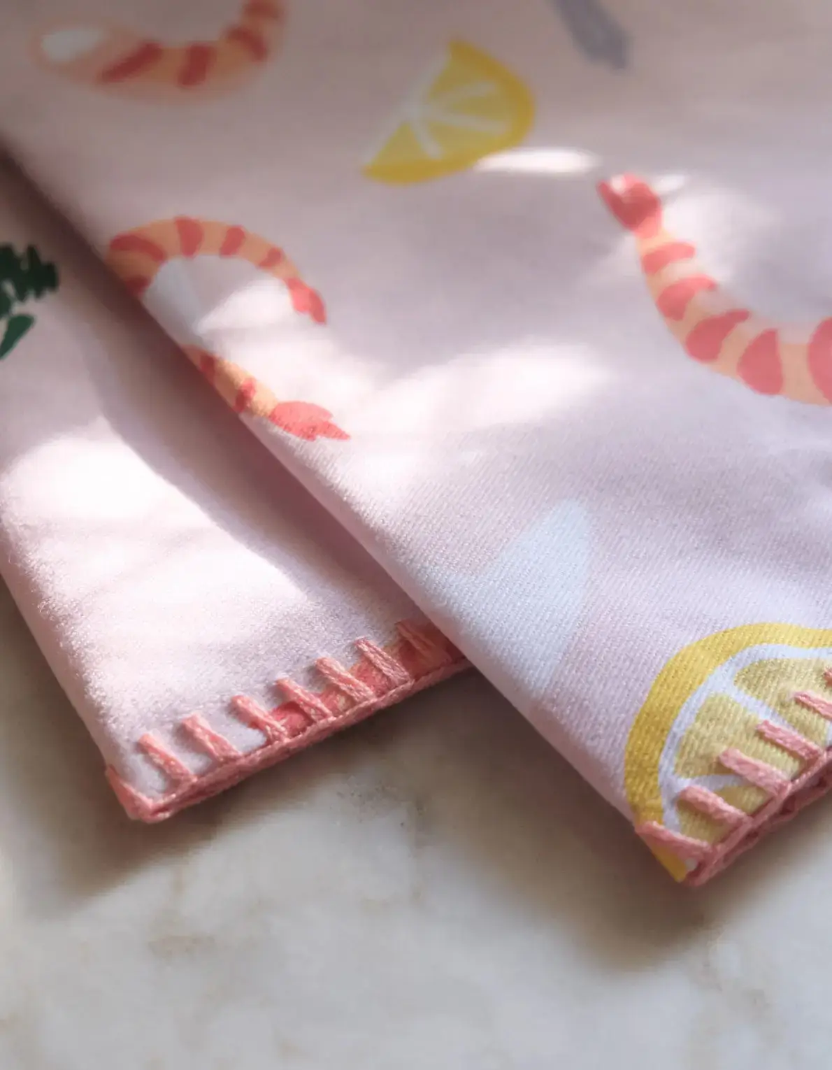 Idlewild Co. - Wholesale Tea Towel - Shrimp Cocktail Cotton Tea Towel with Embroidered Detail1