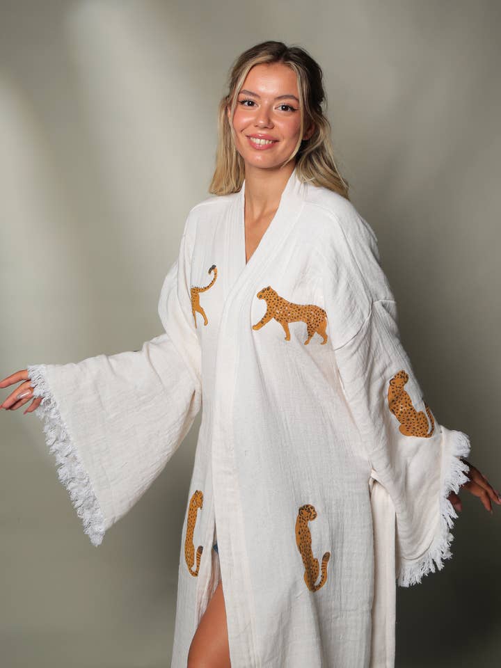 Moa - Vente Peignoir – femme - Kaftan long kimono Tigre6