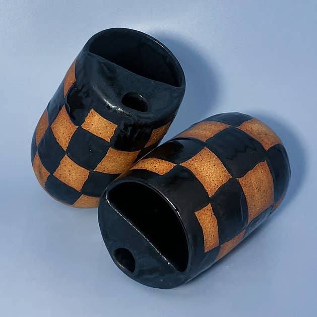 Black Checkerboard To Go Tumbler for wholesale by Lai Ceramics