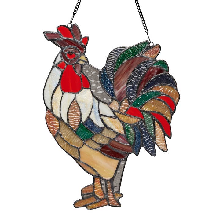 River of Goods - Wholesale Suncatcher - 15.25"H Roland the Red Rooster Stained Glass Window Panel