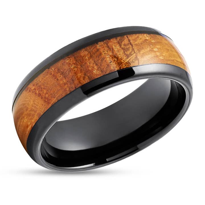 Whiskey Barrel Wedding Rings - Whiskey Barrel Tungsten Ring - Black Tungsten Ring - 8mm for wholesale by Lucky Love Rings