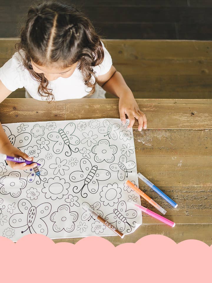 Flowers and Butterflies Washable Coloring Placemat for wholesale by Madison Avenue Kids Toys