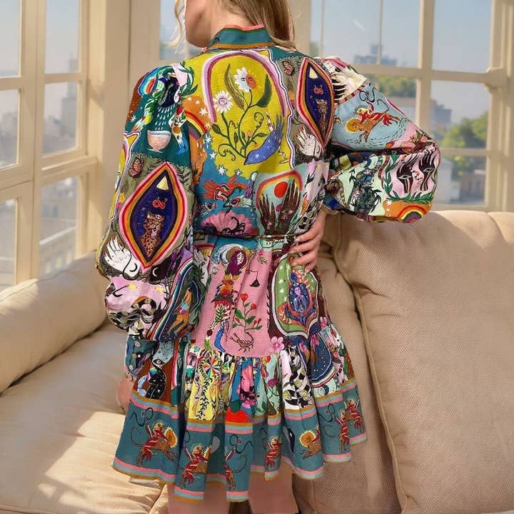PRINTING Floral Print High Waist Tie Pleated Ruffle Hem A-Line Mini Skirt for wholesale on Faire