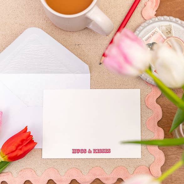 Letterpress Hugs & Kisses Friendship & Romance Notelet for wholesale by Sjstationery