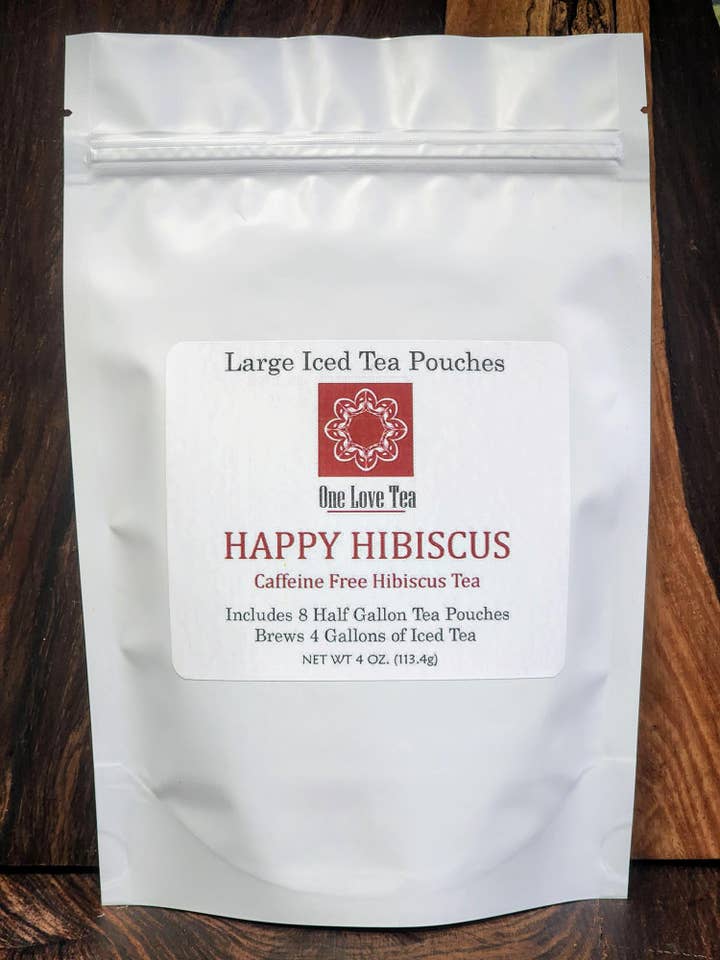 Happy Hibiscus Caffeine Free Iced Tea pouch for wholesale by One Love Tea