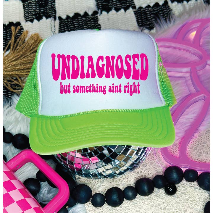 Undiagnosed DTF Printed Neon Green & White Trucker Hat for wholesale by Southern Attitude Designs Inc