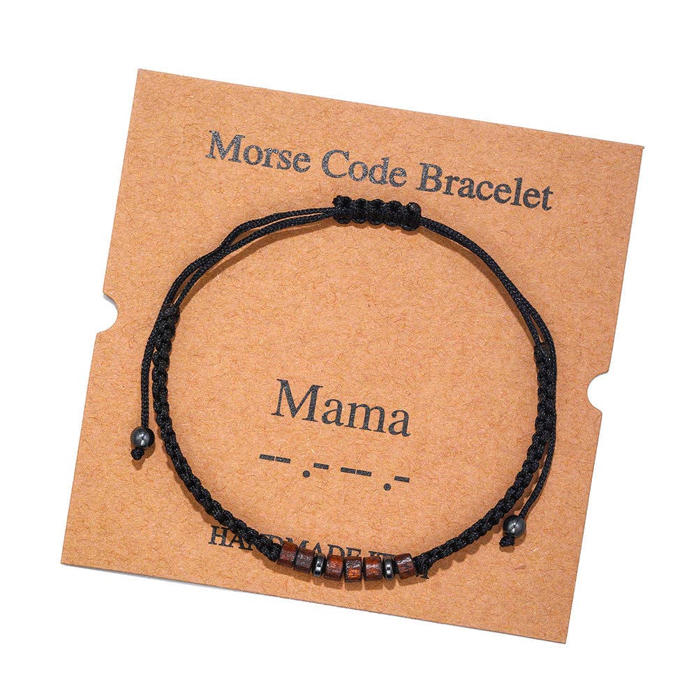 Mio Queena - Wholesale Woven/Braided Bracelet - Multi-style Hand-woven Wood Bead Morse Code Bracelet24