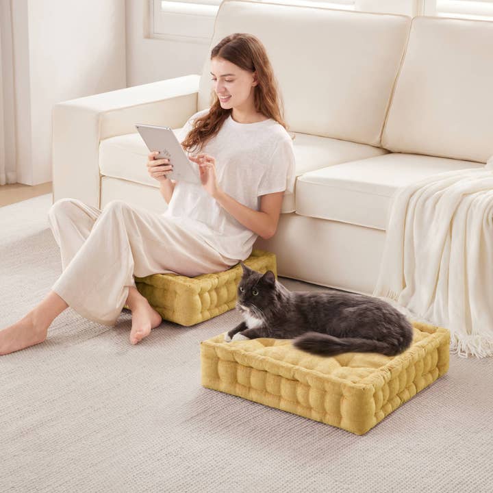 Olliix - Wholesale Floor Pillow - Square Large Pillow Seating Floor Cushion, Yellow1