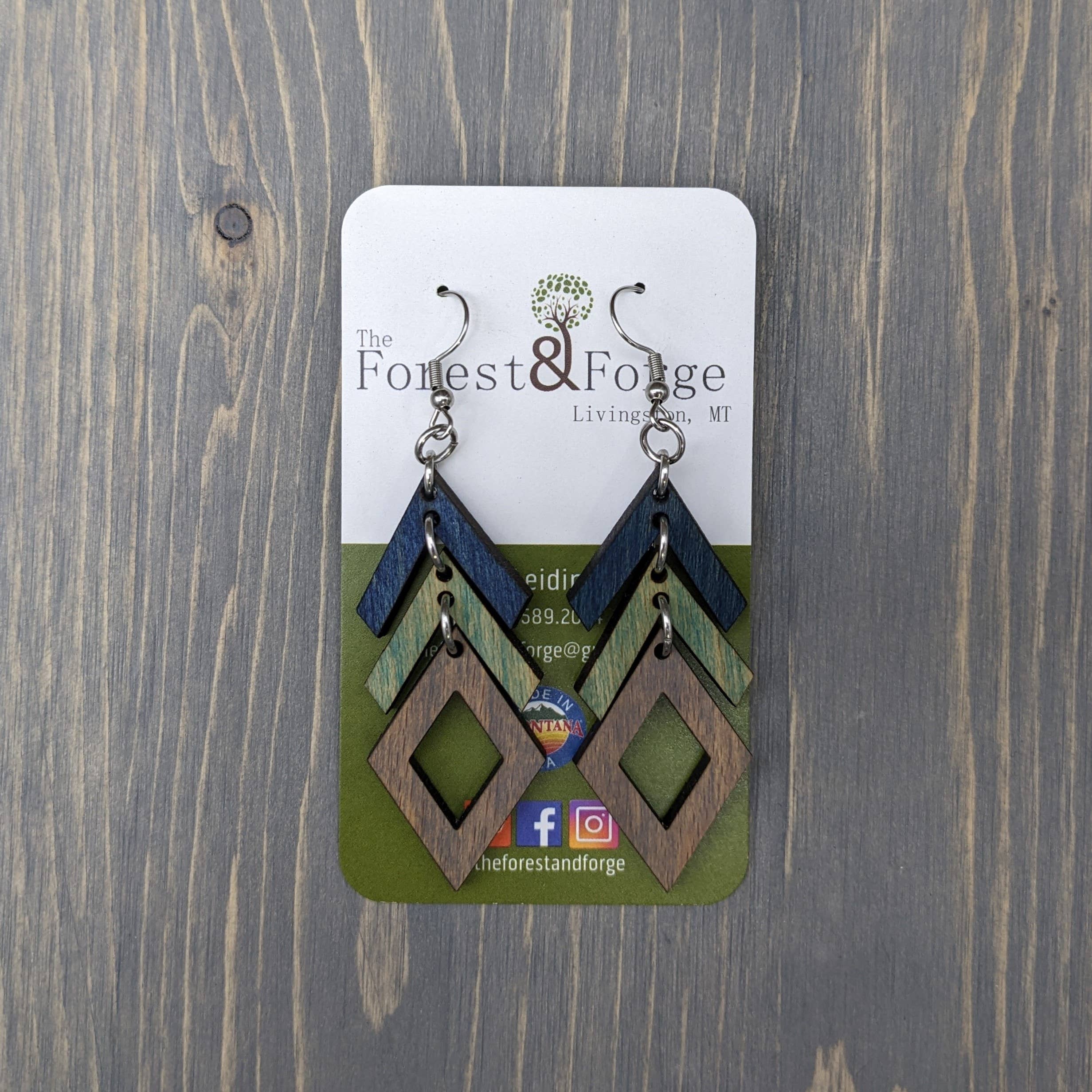 The Forest and Forge - Wholesale Dangle Earrings - Spectrum Diamond Wood Earrings3