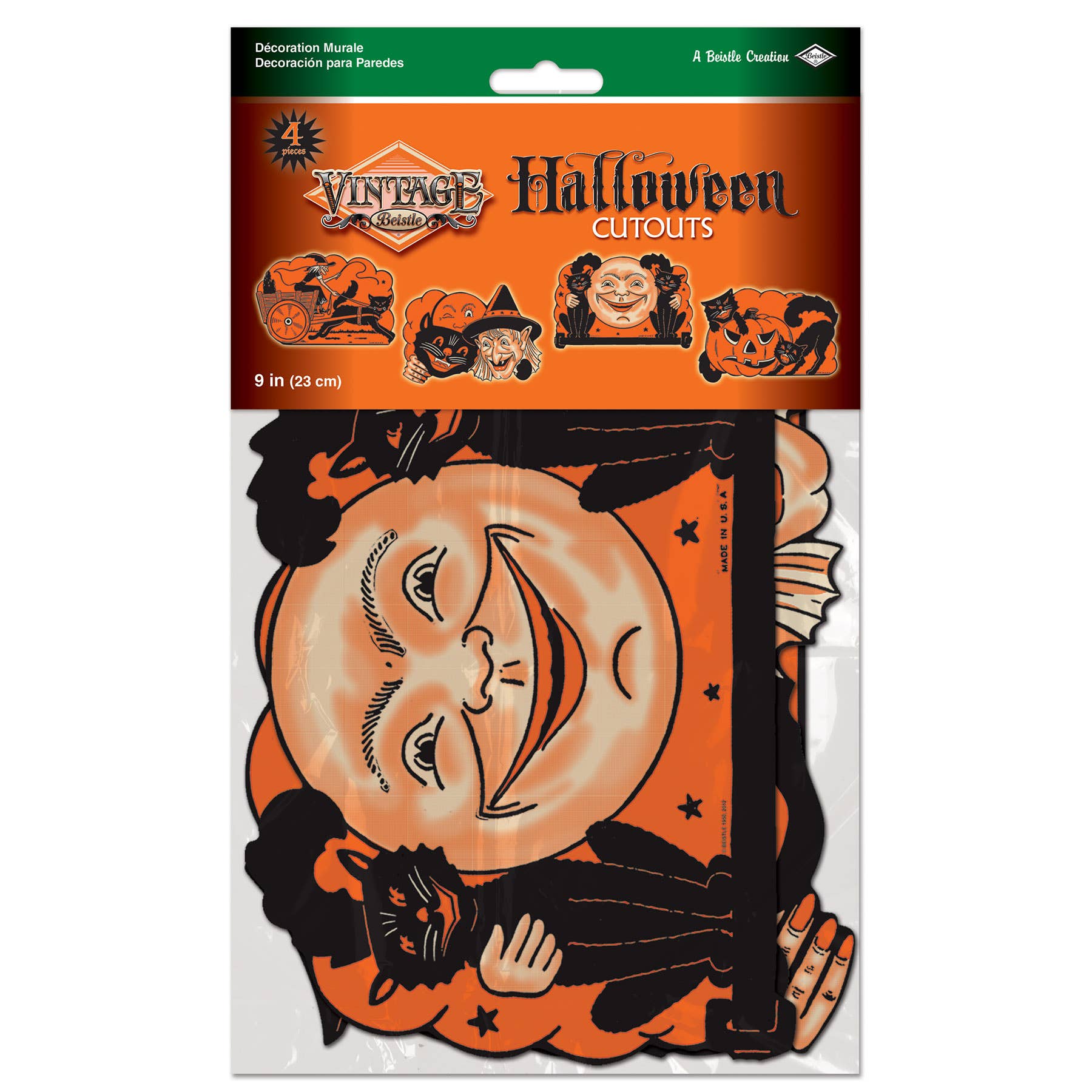Beistle - Wholesale Cutouts - 4 Vintage Halloween Cutouts, 9", printed on 2 sides3