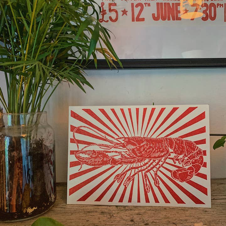 Lobster - Red - A5 Linoprint for wholesale by GDSM.Prints
