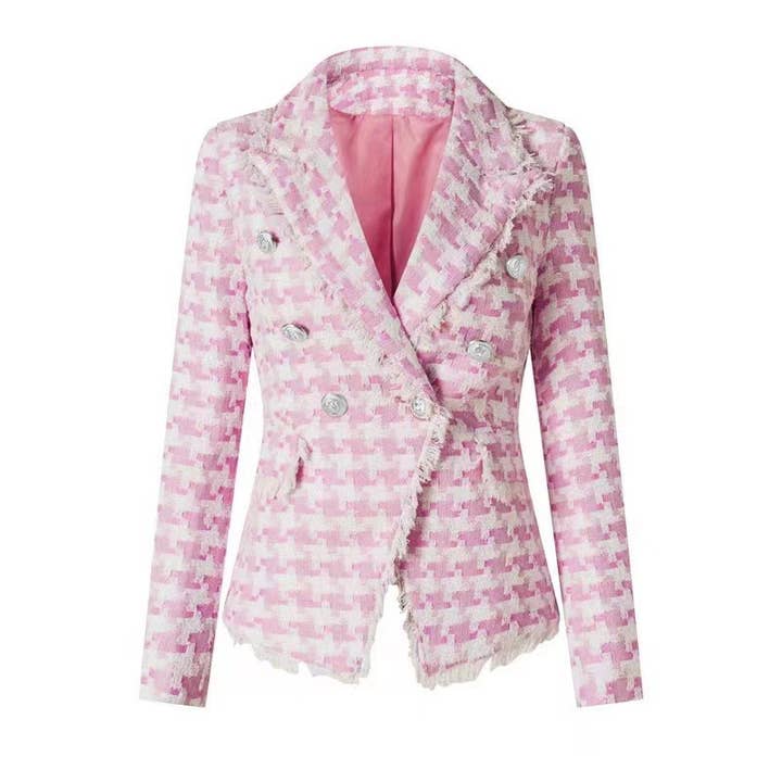 Productseeker - Wholesale Suit Set - Women's - SET063 Elegant Pink Houndstooth Suit Set