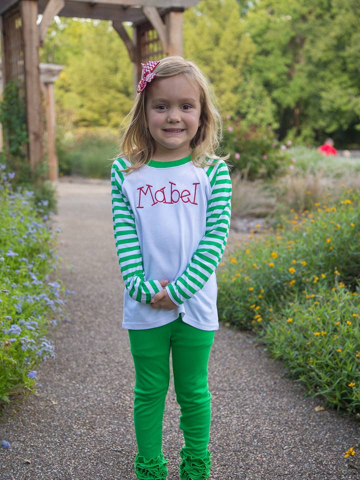 Camiseta béisbol manga larga - FRANJA VERDE/BLANCO para venta al por mayor de Love That Cotton