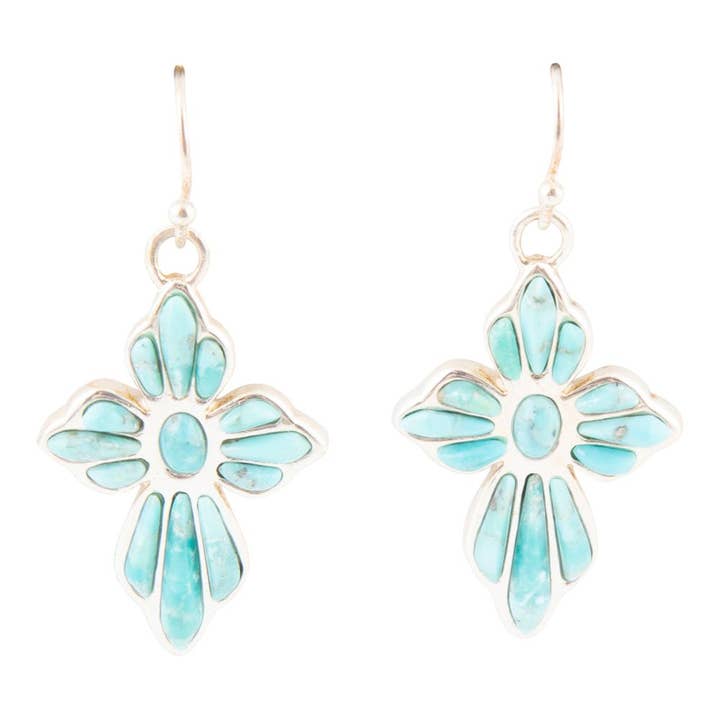 Blaue Türkis-Kreuz-Ohrhänger aus Sterlingsilber für den Großhandel von Barse Jewelry
