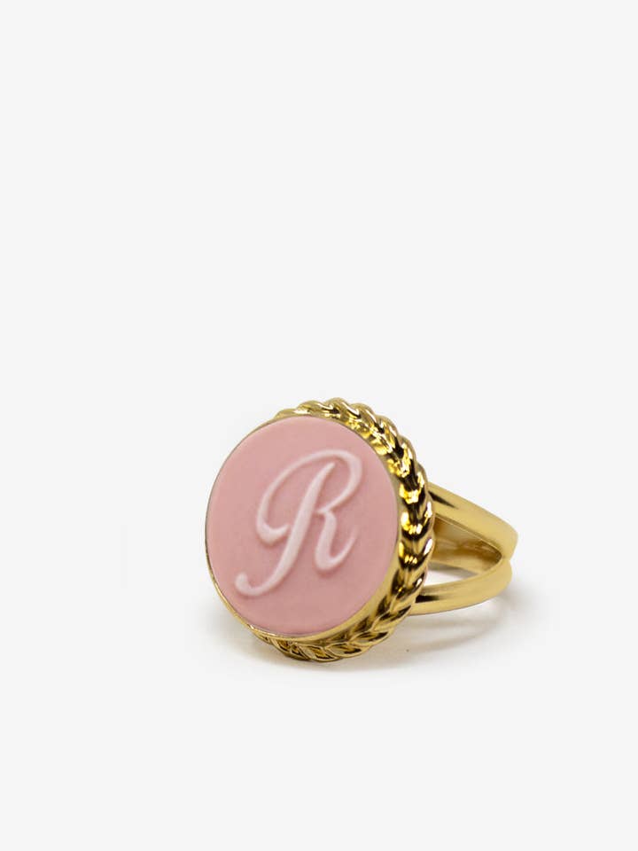 Pink Initial R Cameo Ring for wholesale by Vintouch Jewels