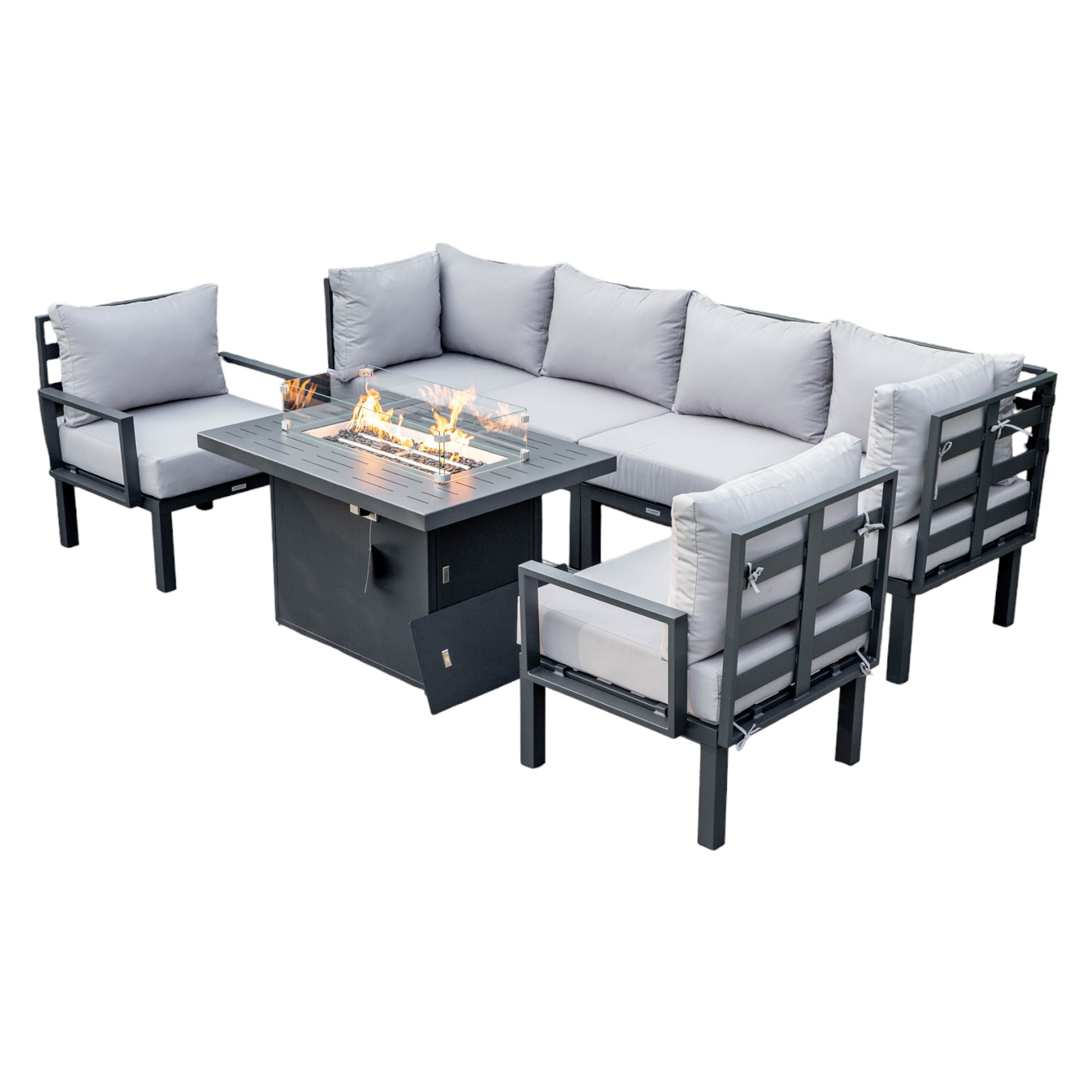 LeisureMod - Wholesale Patio Set - Chelsea 7-Piece Patio Sectional Set with Fire Pit Table53