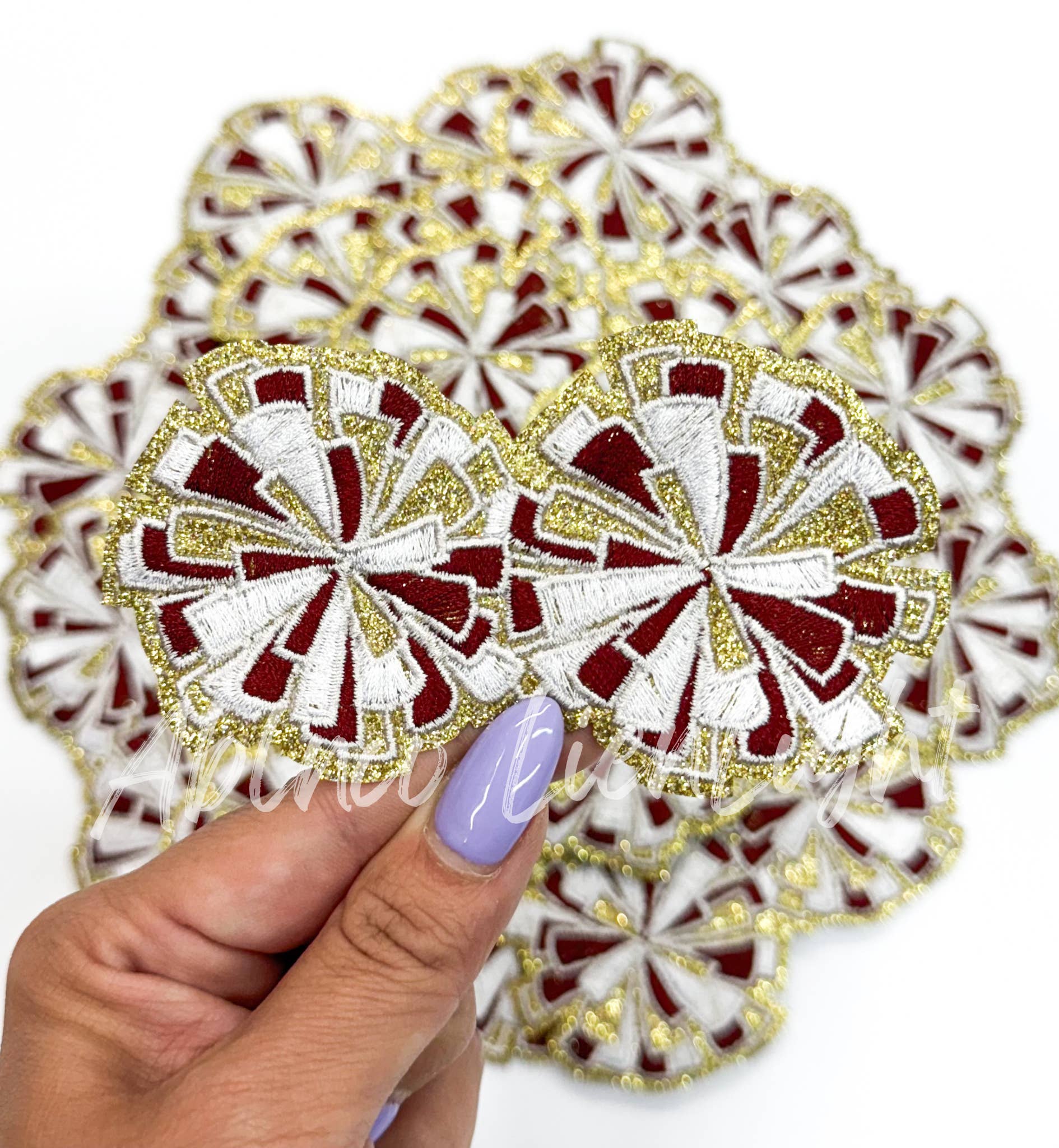 ABLNco - Wholesale Patch - maroon and gold cheer glitter pom poms patch iron on