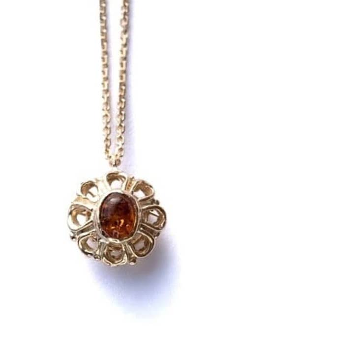 Colar de âmbar com prata 925 banhada a ouro amarelo por atacado de Arli Jewelry