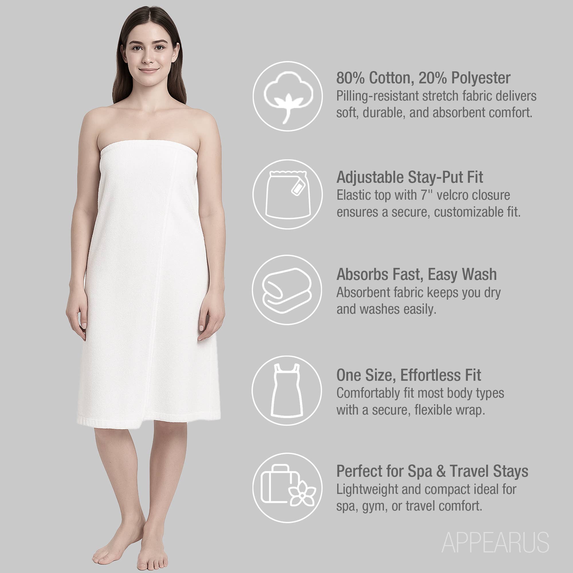 Appearus Products Corp. - Wholesale Robe - Women's - Case of 24: Women's Cotton Terry Spa Wraps - Velcro Closure1