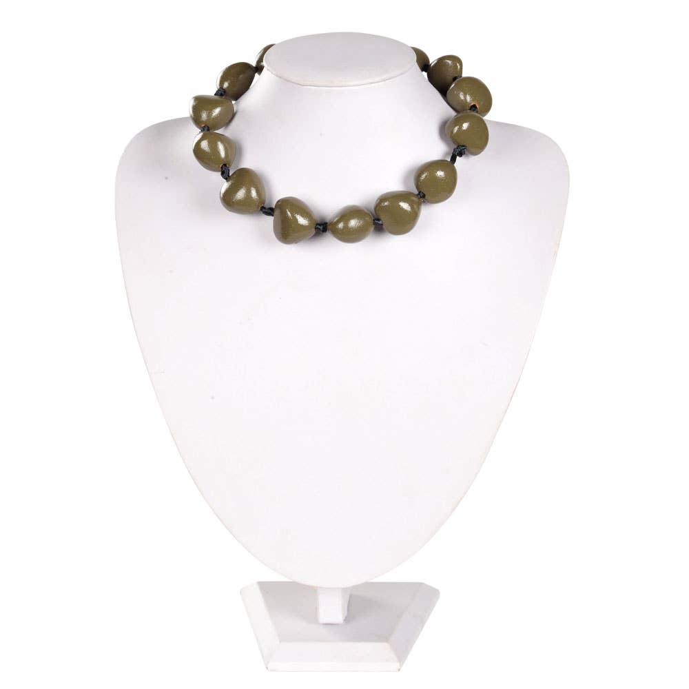 Benjamin International - Wholesale Beaded/Pearl Necklace - Olive Short Kukui Nut Necklace0