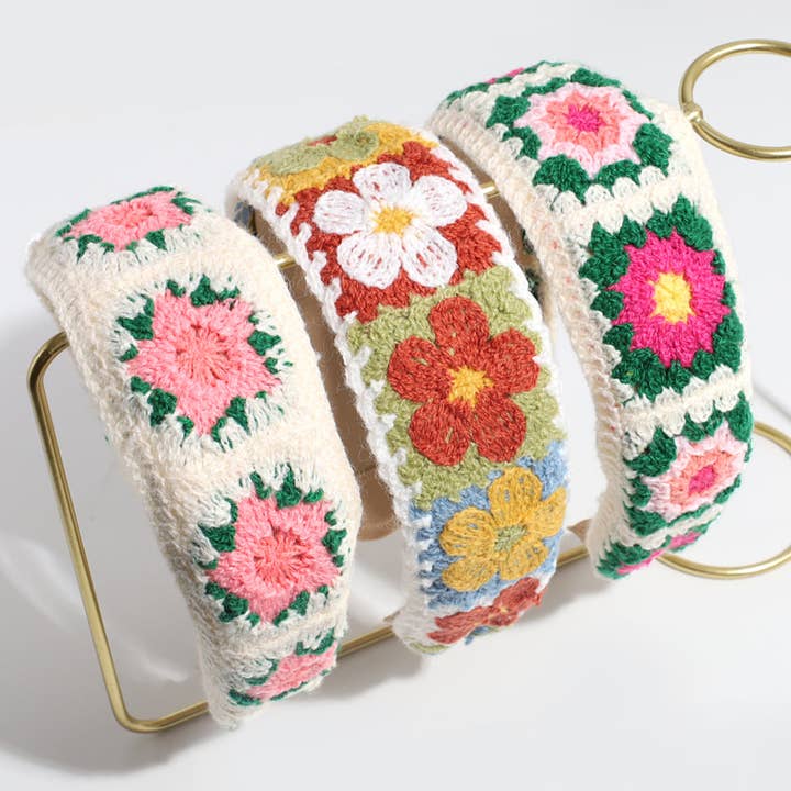 Auraquise - Vendita all'ingrosso Fascia per capelli - Bambini - Fascia per capelli lavorata a maglia con ricamo floreale per ragazze4