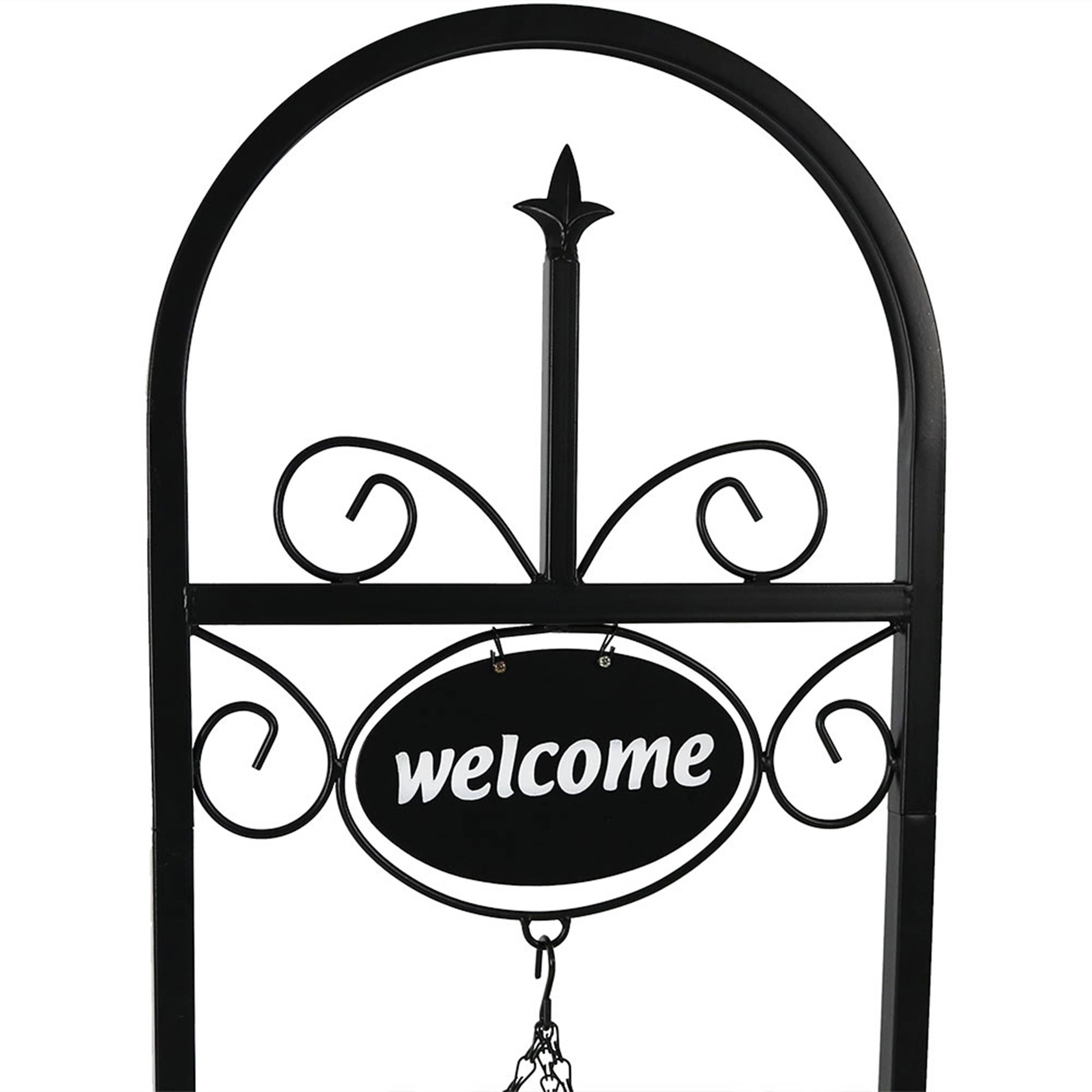 Sunnydaze Decor - Wholesale Outdoor Ornament/Decor - Black Iron Hanging Basket Planter with Welcome Sign - 48 in5