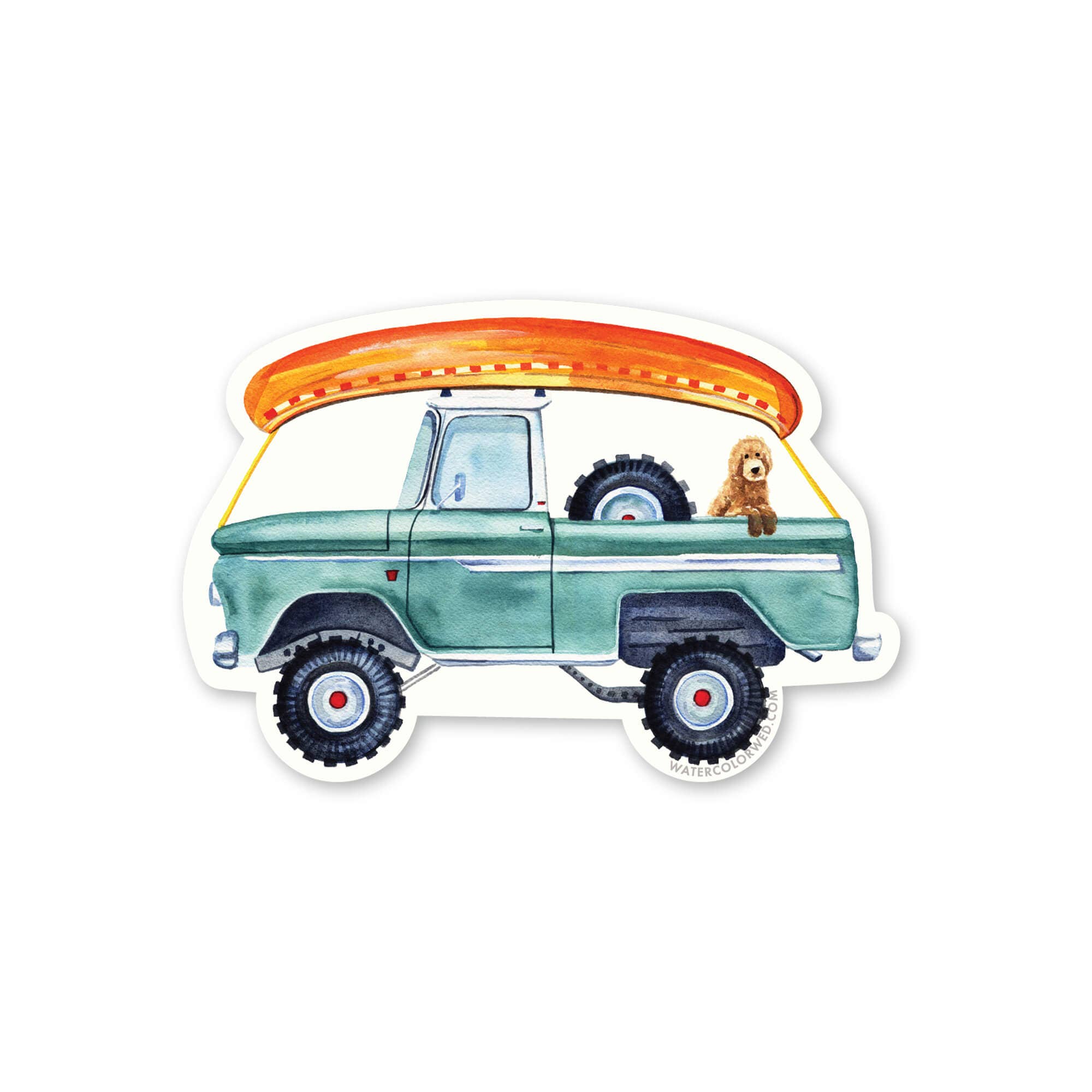 Watercolor Wednesday - Wholesale Sticker - Blue Cruise Retro Pickup Truck Sticker0