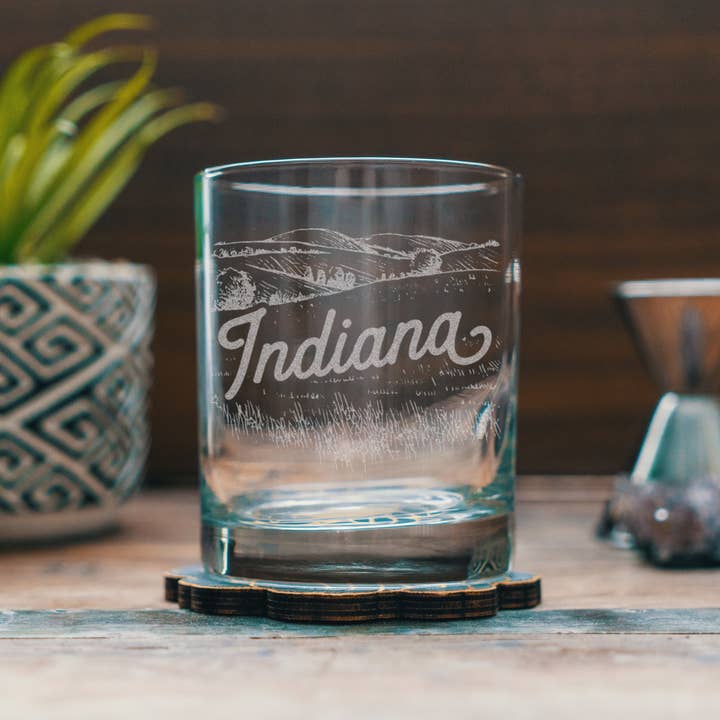 Indiana State Drinking Glasses for wholesale by Benoit's Design Co.
