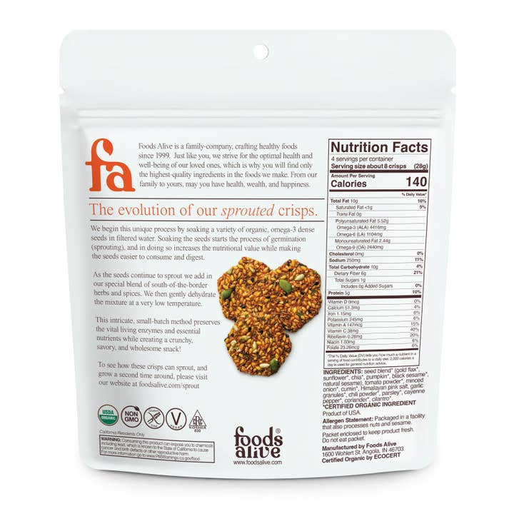 Foods Alive - Wholesale Crackers - Salsa Fresca Organic Sprouted Crisps