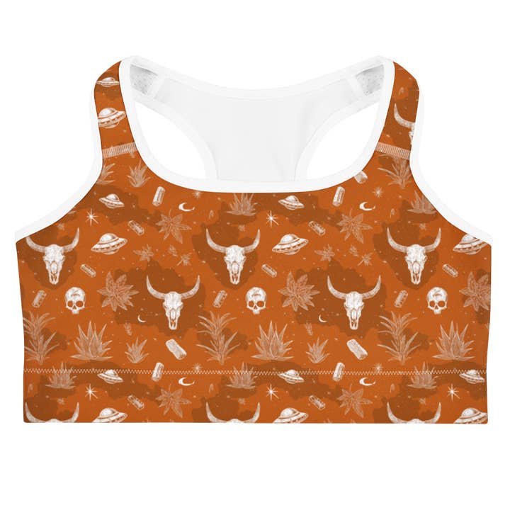 Deep Orange: Hooked On Heat Sports Bra for wholesale by Texas Eclipse Outfitters